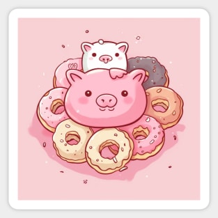 Kawaii Donut Pig Pink Design Sticker